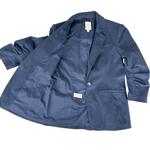 Cinque a Sept navy blue Khloe jacket ruched sleeve 5 a 7 stretch blazer 2 - Picture 8 of 14